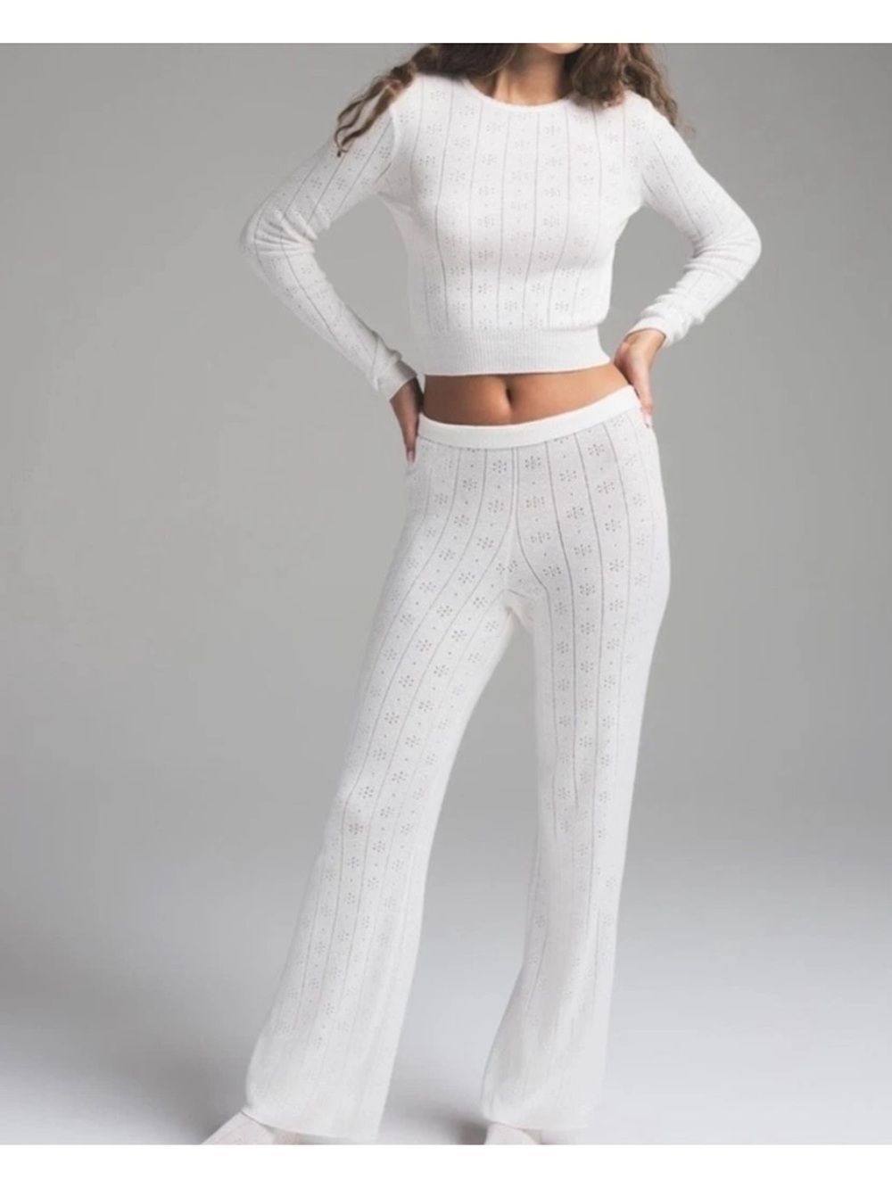 SKIMS Pointelle Knit Long Sleeve Sweater & Pants Set sz S